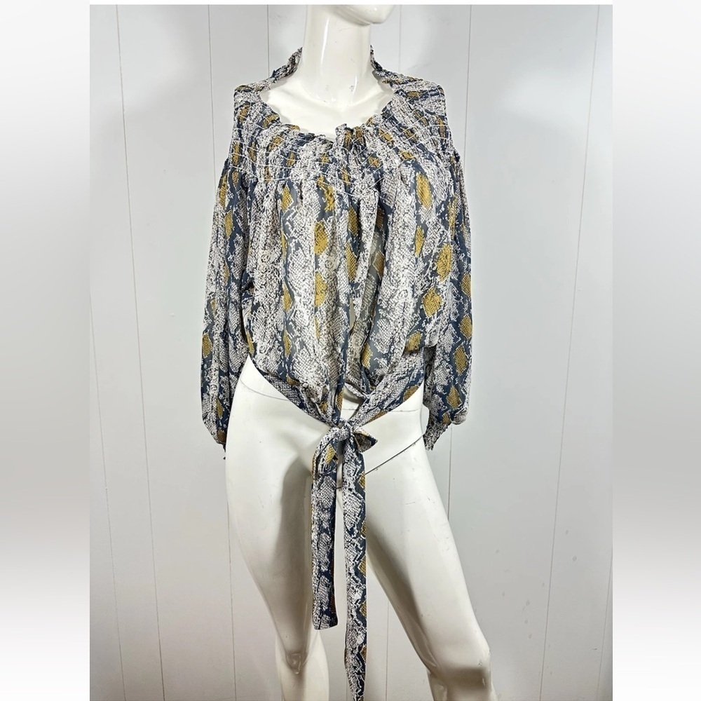 New Olivaceous S Women’s Animal Print Off The Shoulder Casual Tunic Top Smocked